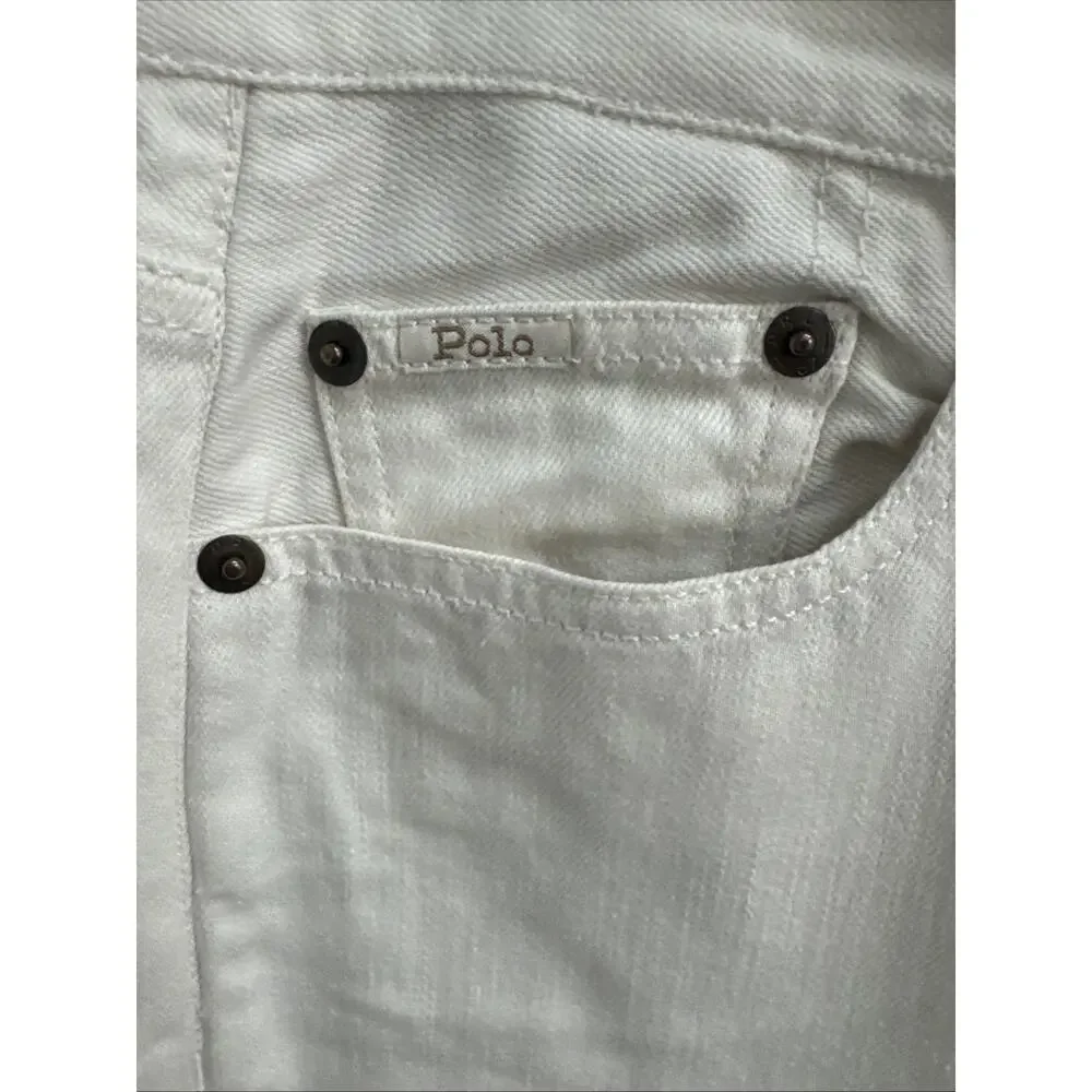 Polo Ralph Lauren Size 26 The Avery Boyfriend Patchwork Jeans‎ Ivory Cropped